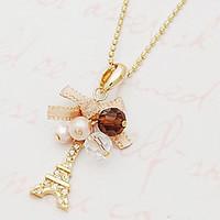 Women\'s Pendant Necklaces Bowknot Tower Imitation Diamond Alloy Fashion Luxury Personalized Golden Jewelry For Party Daily 1pc