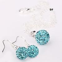 women\'s 10mm Ball Crystal Earrings Necklace Jewelry Set No.3