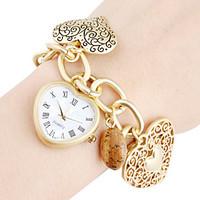 Women\'s Fashionable Sweet Heart Pendant Gold Alloy Quartz Bracelet Watch