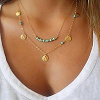 Women\'s Pendant Necklaces Turquoise Jewelry Gold Plated Turquoise Alloy Basic Double-layer Personalized Fashion Golden Jewelry ForParty