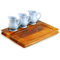 Wooden Deli Board 32 x 24cm with Vintage Café Milk Jugs Blue 5oz