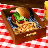 wooden burger tray dark pine 28 x 19 x 6cm single