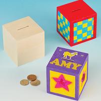 wooden cube money boxes pack of 2