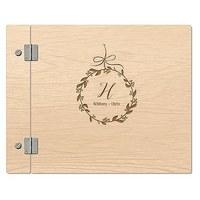 Wooden Wedding Guest Book - Botanical Wreath Etching