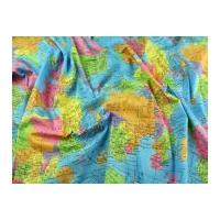 World Globe Print Cotton Poplin Fabric Multicoloured