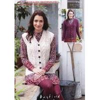 Womens V Neck Waistcoat and Cardigan in Hayfield Bonus Aran Tweed (7369)