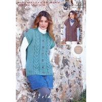Womens Round Neck and V Neck Gilets in Hayfield Chunky with Wool (7382)