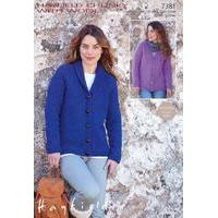 Womens V Neck and Shawl Collared Cardigan in Hayfield Chunky with Wool (7381)