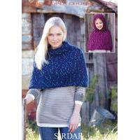 Womens S.U.N Poncho and Girls Hooded Poncho in Sirdar Husky Super Chunky (7325)