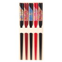 Wooden Chopsticks Set - Black and Red, Heian Washi Paper Patterns