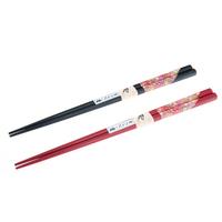 wooden chopsticks set black and red cherry blossom washi pattern