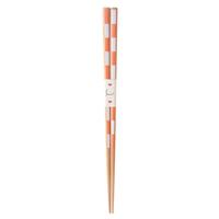 Wooden Chopsticks - Orange and White, Checked Pattern
