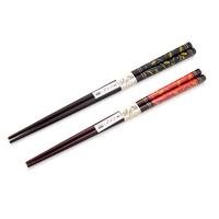 Wooden His and Hers Chopsticks Set - Black And Red, Dragonfly Pattern