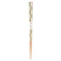 Wooden Chopsticks - Green and White, Checked Pattern