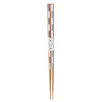 Wooden Chopsticks - Silver and White, Checked Pattern