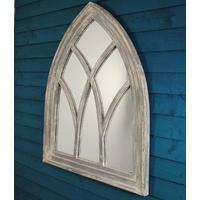 Wooden White Wash Gothic Arch Garden Mirror by Fallen Fruits
