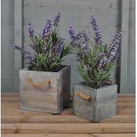 Wooden Square Planters Blue Washed (Set of Two) by Rustic Garden