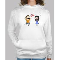 woman hooded sweater, white typical love