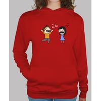 woman hooded sweater typical red love