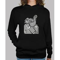 woman hooded sweater black elephant
