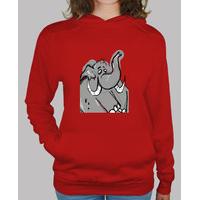 woman hooded sweater, red / elephant