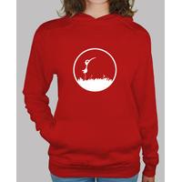 woman hooded sweater, red / bird