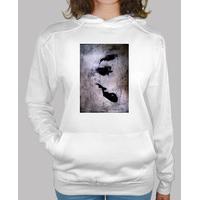 woman hooded sweater white fish