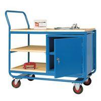 WORKSHOP TROLLEY WITH 2 HALF SHELVES, 1 CUPBOARD AND 1 TOP DECK