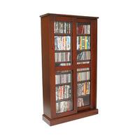 wooden cd dvd sliding door cabinet brown wood