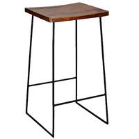 Wooden Top Rectangular Seat Iron Stand Bar Stool