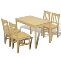 Wooden Dining Table with 4 Chairs Natural