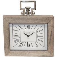 wood and nickel rectangle table clock