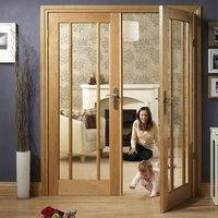 Worcester Oak 3 Pane Fire Door Pair with Clear Safety Glass and 30 Minute Fire Rated