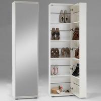 wooden shoe storage cabinet with mirror in white