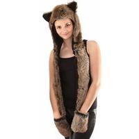 womens faux fur hooded scarf in ears paws design warm winter thermal f ...