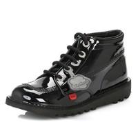 womens girls kickers patent kick hi w core black shoes mid boots leath ...