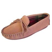 Womens LODGEMOK Suede & Plaid Check Lined Traditional Moccasin Slipper Shoe 077