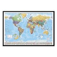 World Map Poster With Country Flags Black Framed - 96.5 x 66 cms (Approx 38 x 26 inches)