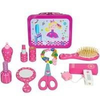 Wooden Childrens Hairdressers Vanity Case Beauty Set In Tin Carry Case