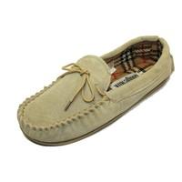 Womens LODGEMOK Suede & Plaid Tartan Check Lined Traditional Moccasin Slipper Shoe 077