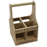 Wooden Beer Bottle Crate Drinks Holder Carrier With Handle ~ Dads Beer Stash