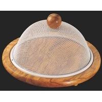 wooden cheese board with metal grill dome round 17 cm