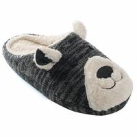 Womens/Ladies Knit Patterned Animal Teddy Bear Slippers