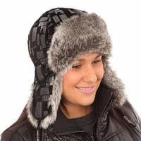 Womens Black-Silver Pattern Designer Trapper Warm Winter Thermal Hat AW114