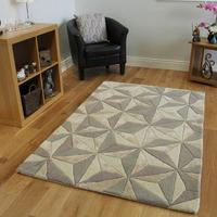 Wool Beige & Grey Geometric Rug Botanical Large