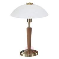 Wood-metal mix table lamp Salut, bronzed, nut