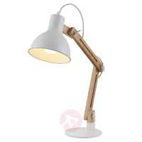 Wood desk lamp Shivanja with white lampshade