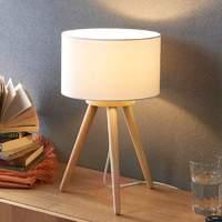 Wooden table lamp Charlia with white fabric shade
