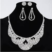 Women\'s Wedding Jewelry Set 2 Pairs of Earrings Stud One Crystal Necklace