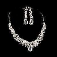 Women\'s Silver Crystal Wedding Party Jewelry include Necklace Earrings